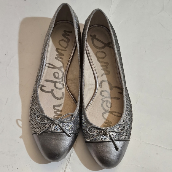 Sam Edelman Shoes - Sam Edelman Metallic Silver Loafers with Bow Accent